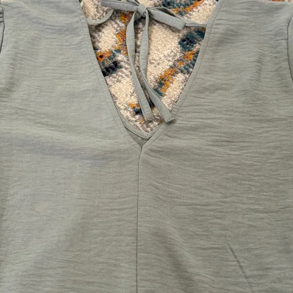 V Neck Tie Back Blouse Maurices soft green long sleeve dressy top elastic waist - Picture 7 of 8